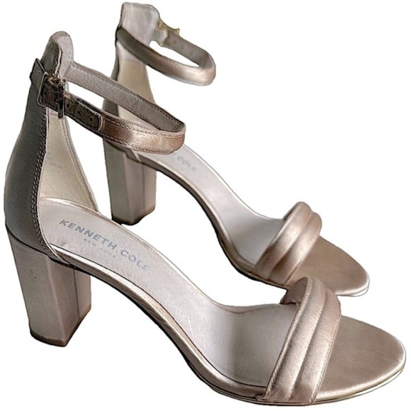 Kenneth Cole Lex OpenToe Block Heel Ankle Strap Sandals Champagne/Gold shoes 6.5 - Picture 1 of 8